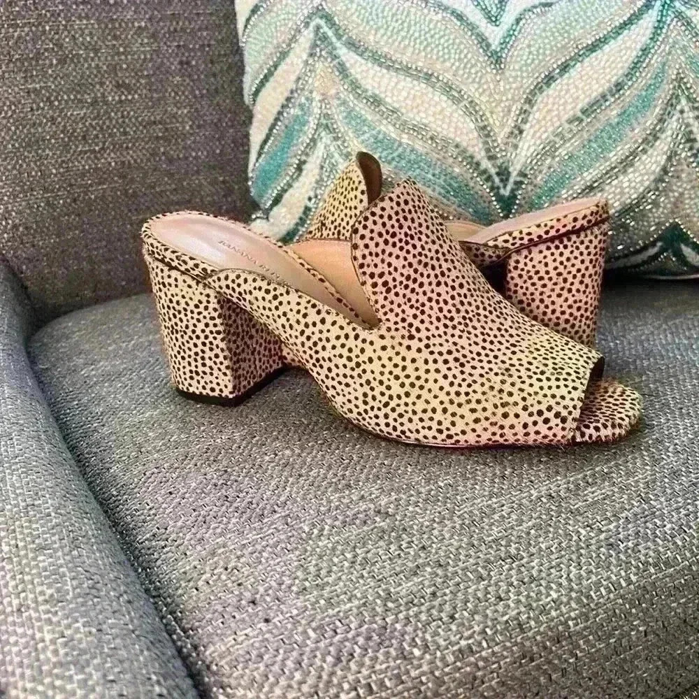 Banana Republic Leopard open toe heels with real calf hair Size 7M